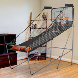 Foldable Basketball Hoop Set with 2 Hoops, 4 Balls and Electronic Score 205x110x205cm