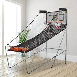 Foldable Basketball Hoop Set with 2 Hoops, 4 Balls and Electronic Score 205x110x205cm