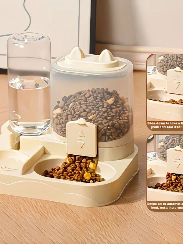 2-in-1 Large Pet Feeder & Water Dispenser, Dry Wet Separation, Durable Plastic, Transparent, No Battery, For Cats Dogs Travel