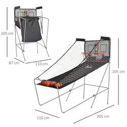 Foldable Basketball Hoop Set with 2 Hoops, 4 Balls and Electronic Score 205x110x205cm