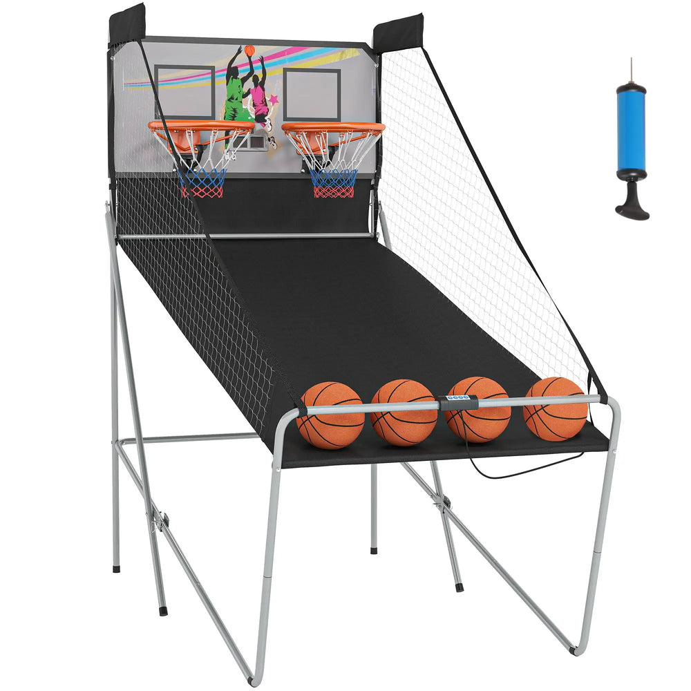 Foldable Basketball Hoop Set with 2 Hoops, 4 Balls and Electronic Score 205x110x205cm